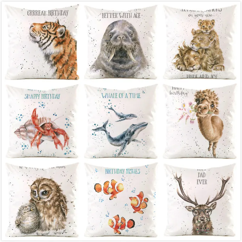 

45cm*45cm Animal for Birthday Inimitated Silk Fabric Throw Pillow Covers Couch Cushion Cover Home Decorative Pillows