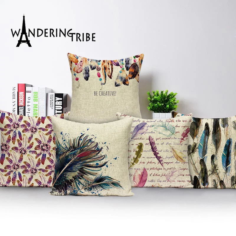 Винтажный мультяшный чехол для подушки перья цветочные гостиной с буквами