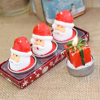 

3pcs/Set Christmas Candles Santa Claus House Pine Cones Gift Decorations