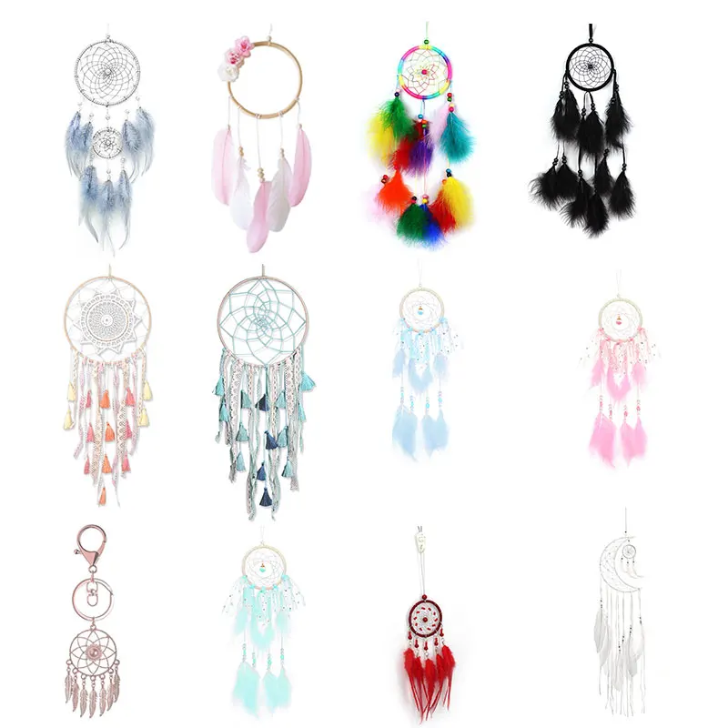 

1Pc Dream Catcher Simple Fashion With Green Beads Key Ring Buckle Pendant Silver Feathers Tassels Keychain Dreamcatcher