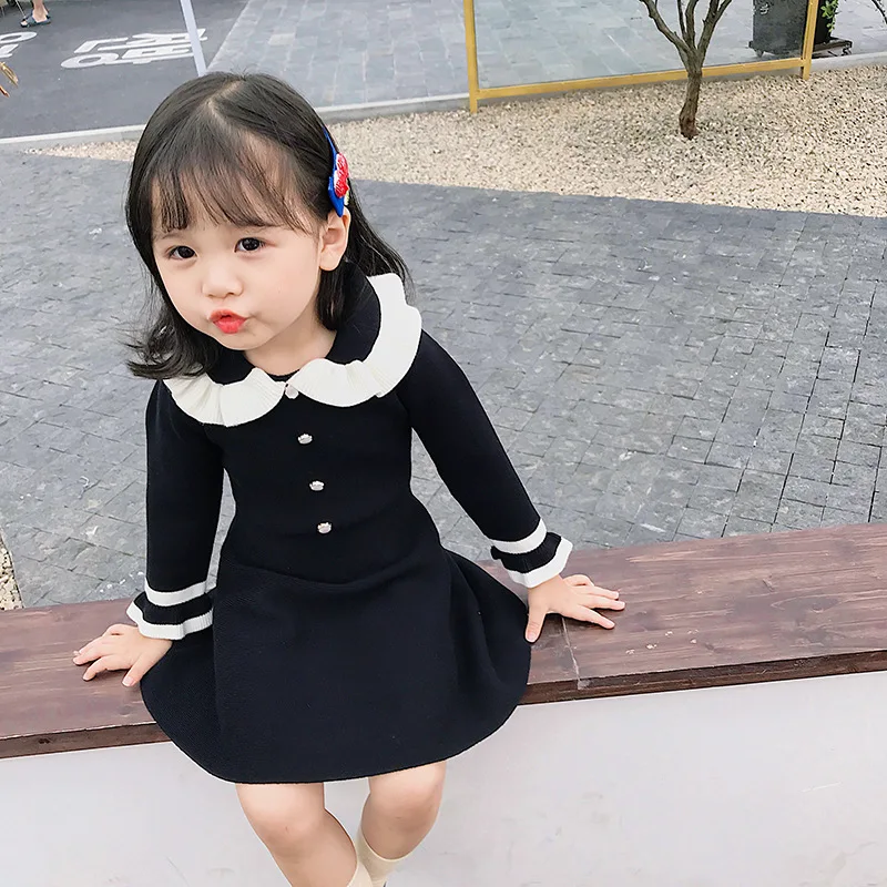 

Sweater Dress Children for Girls Baby Knitted Clothing Black Dress Children Baby Kids Girls Knitted Sweater Pink Sweater Dress