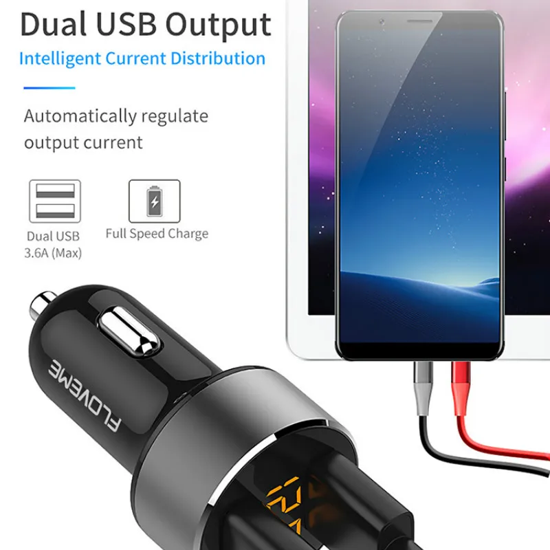 18w Двойной зарядное устройство USB адаптер 3,6 A Цифровой светодиодный дисплей напряжения/тока авто автомобиль металлическое зарядное устройство для смартфона/планшета