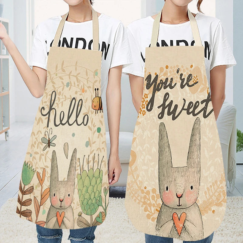 

1Pcs Polyester Apron Cartoon Rabbits Woman Adult Kids Home Cooking Baking Coffee Shop Cleaning Aprons Kitchen Accessory