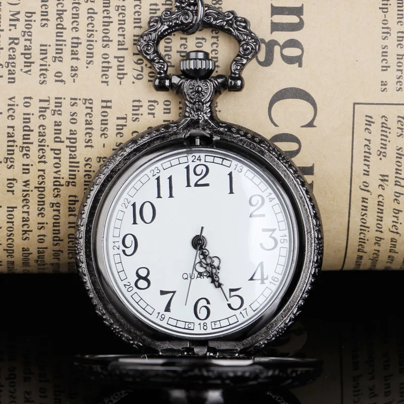 Montre de poche crâne creux pour hommes et femmes, mouvement à quartz bronze et noir, JOClock, collier pendentif, meilleurs cadeaux