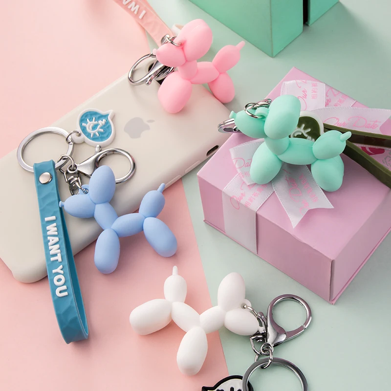 Soft Balloon Dog Keychain Blue Pink Black White Green Doll Pendant Creative Car Cute Bag Keyring Phone Girl Boy Couple Lanyard 3