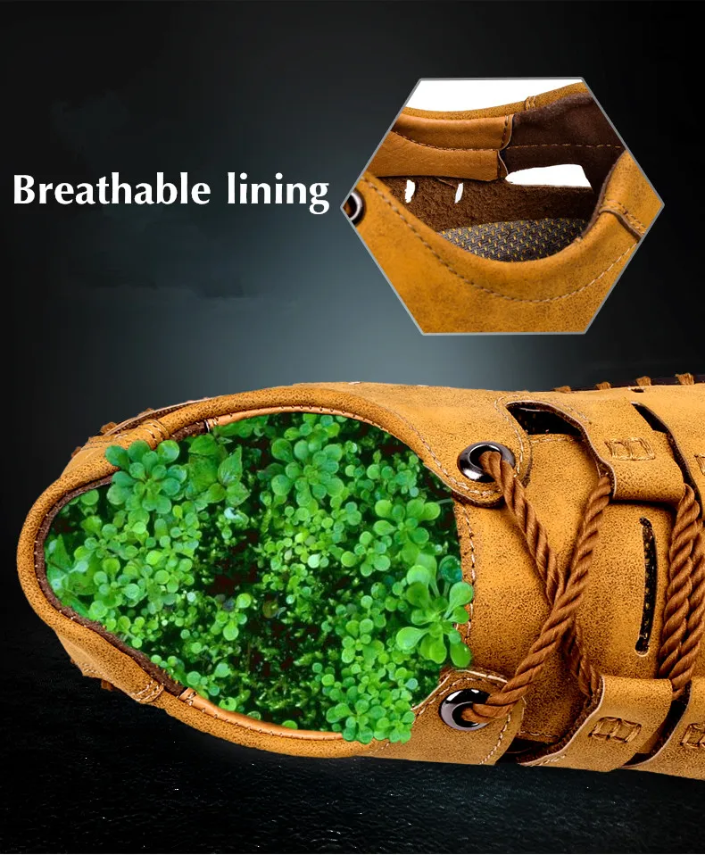 UEXIA Summer Men Leather Sandals Business Casual Shoes Men Outdoor Beach Sandals Roman Men Summer Water Shoes Footwear Size 48