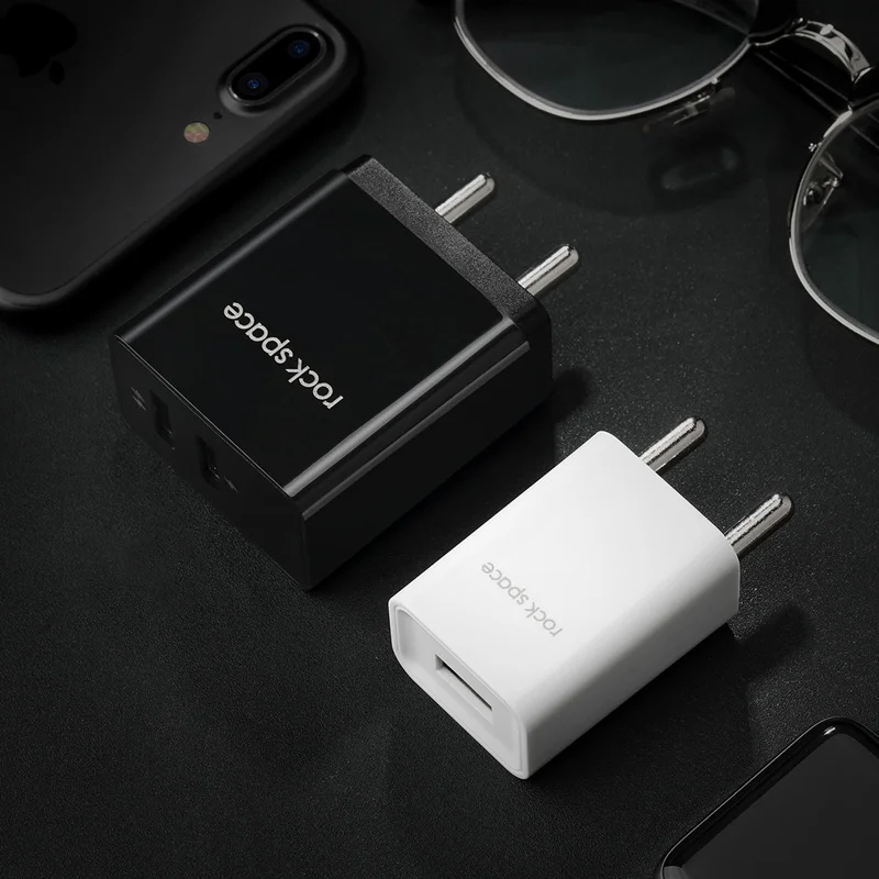 ROCK Dual ports USB зарядное устройство EU 1USB 2USB порты зарядное устройство для мобильного телефона для iPhone 11 Pro Max samsung Xiaomi зарядное устройство адаптер для путешествий