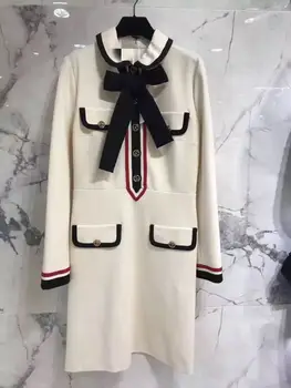 

New long sleeve bowknot splicing college style age reducing all style simple dress