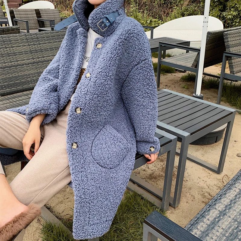 

Warm Winter Lamb Coat Woman Faux Fur Elegant Long Teddy Coat Female 2019 Winter Thicken Woolen Jacket Outerwear Overcoat