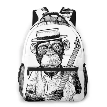 

Fashion Backpack 2020 Funny Monkey Dressed Hat And Shirt Holding Guitar