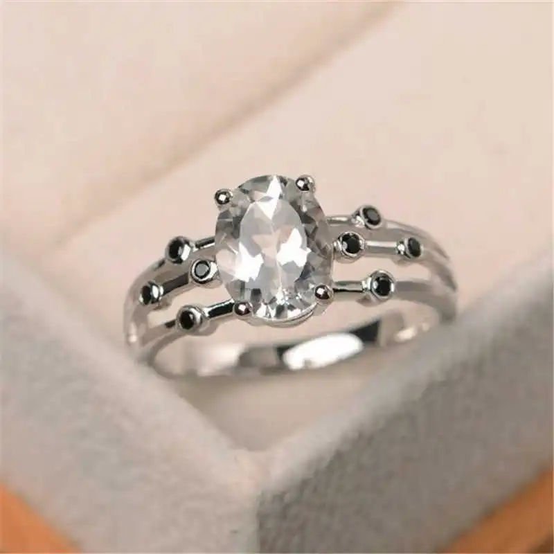 White Topaz Кольцо с камнем рождения, ювелирные изделия Sz 6-10 для женщин, обручальное кольцо - Цвет основного камня: White Topaz