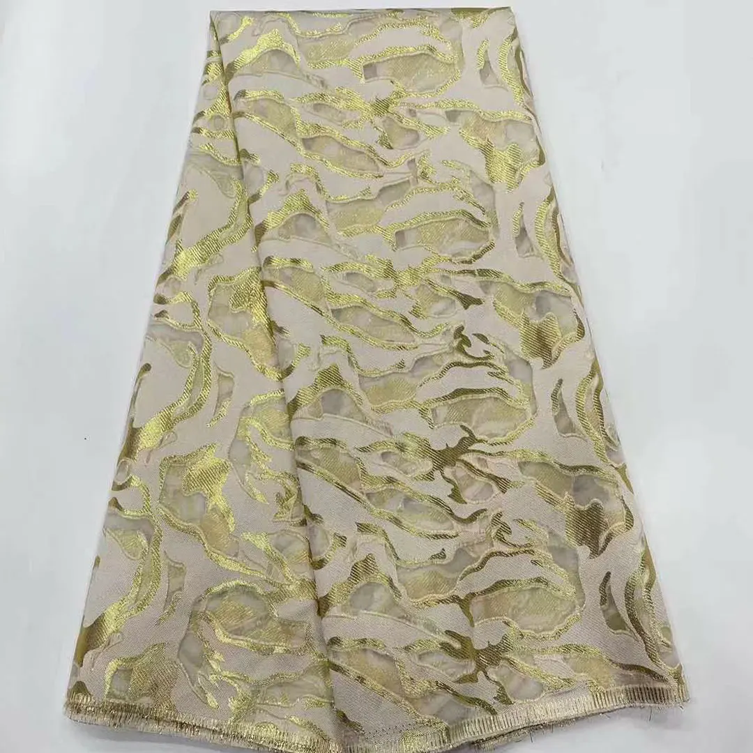 

2021 French Lace Fabric High Quality Gilding Jacquard Tissue Embroidery African Brocade Lace Fabric For Wedding Party HKM4927