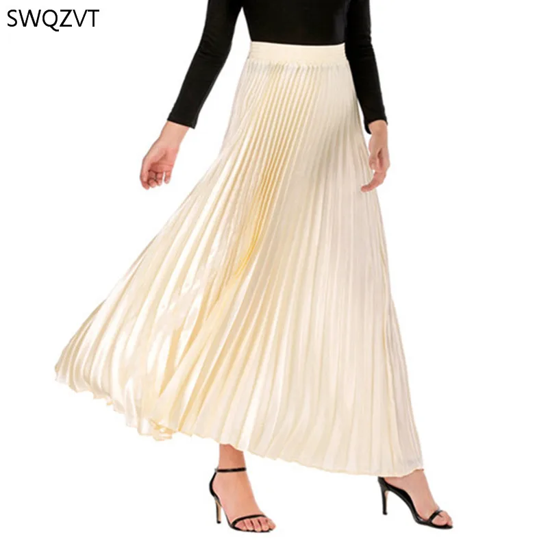 Женская Весенняя Осенняя новая однотонная Ретро Женская плиссированная юбка женская элегантная длинная юбка макси для женщин юбка