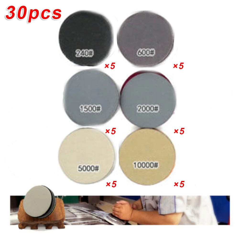 

30pcs 996A 2Inch Sanding Disc Sandpaper 50mm 240/600/1500/2000/5000/10000 Grit For Polishing Wood Products
