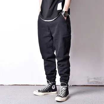 

Japanese Style Fashion Men Jeans High Quality Loose Fit Spliced Designer Harem Cargo Pants Hip Hop Jeans Men Joggers Pants Homme