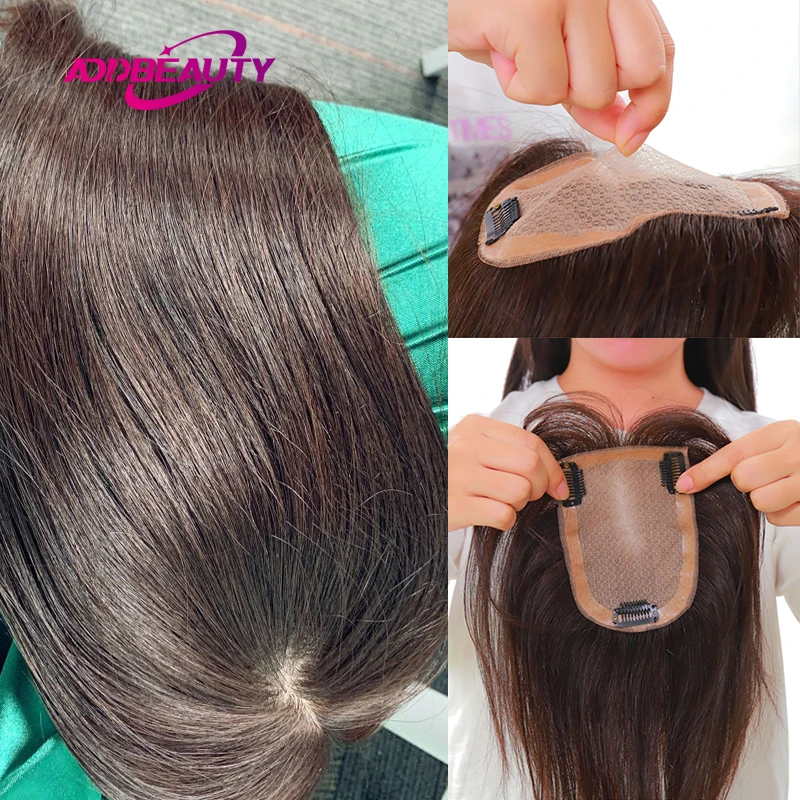 Women Toupee Silk Base Human Hair Wigs 100 Natural Hairpiece Clips In