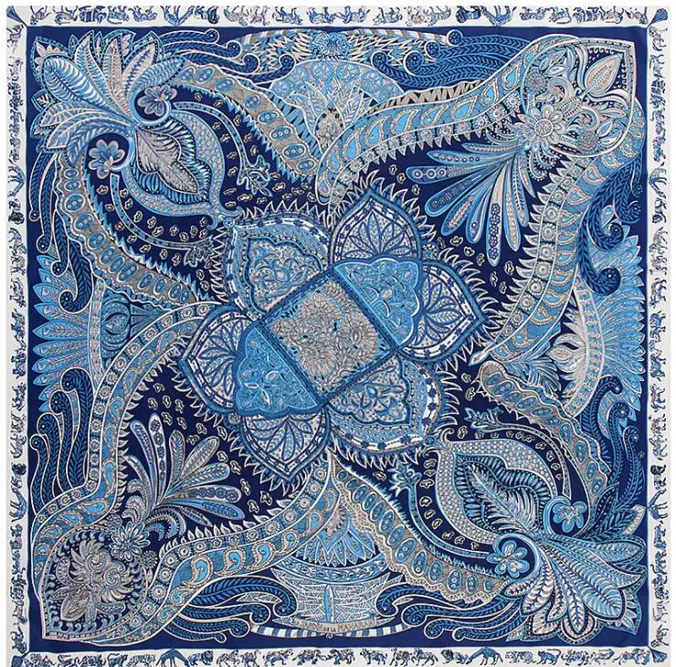 Silk Scarf Printed Square Scarf Women Large Shawls Stoles Cashew Print 130*130CM