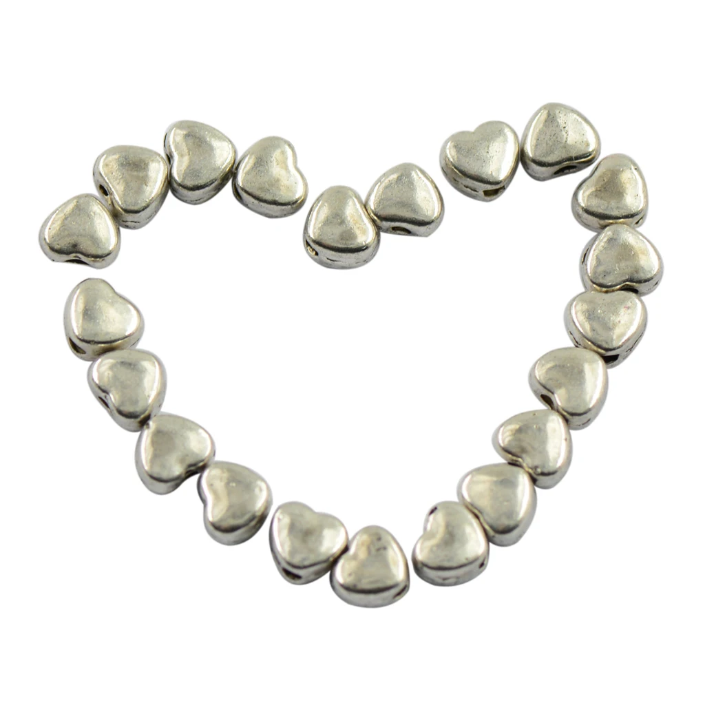 100pcs Tibetan Style Silver Heart Spacer Beads Craft Beading For Jewelry Making