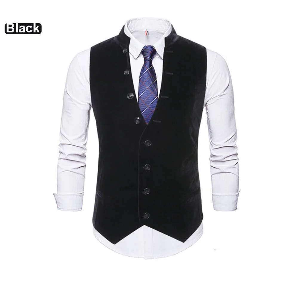 Autumn Winter Mens Vest Suit Casual Mens Sleeveless Suit Vest Solid Color Black Cotton Single Breasted Men's Waistcoat Gilet