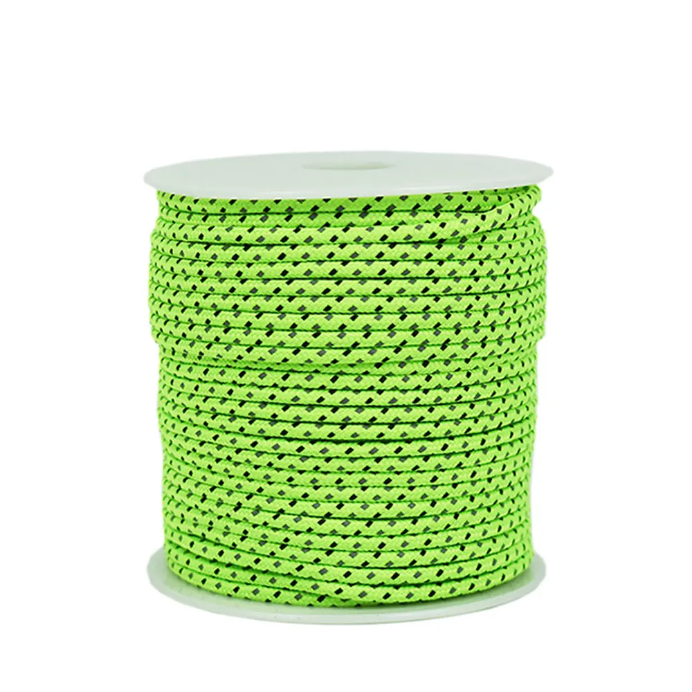 

Reflective Camping Cord Parachute Rope 50M Nylon & Polyester Fluorescent Green Diameter 0.25cm Tent Rope Wear Resistance Strong