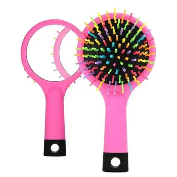 

Detangling Hair Brush Rainbow Volume Anti-static Magic Hair Curl Straight Massage Comb Brush with Mirror (Pink)