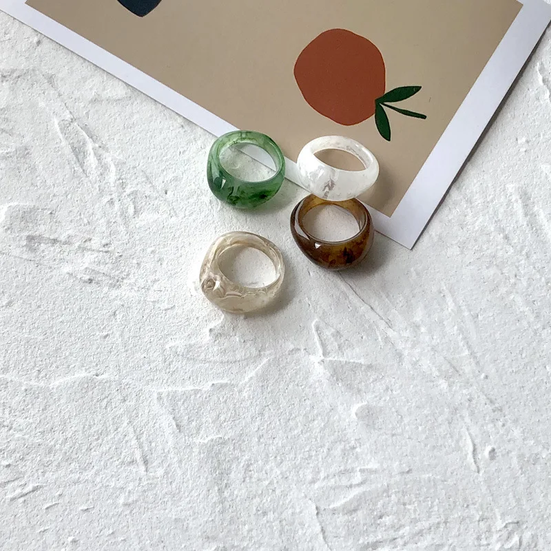 Finger Ring Korea Vintage Transparent Resin Colorful Chic Acrylic Geometric Irregular for Women 1 Pcs