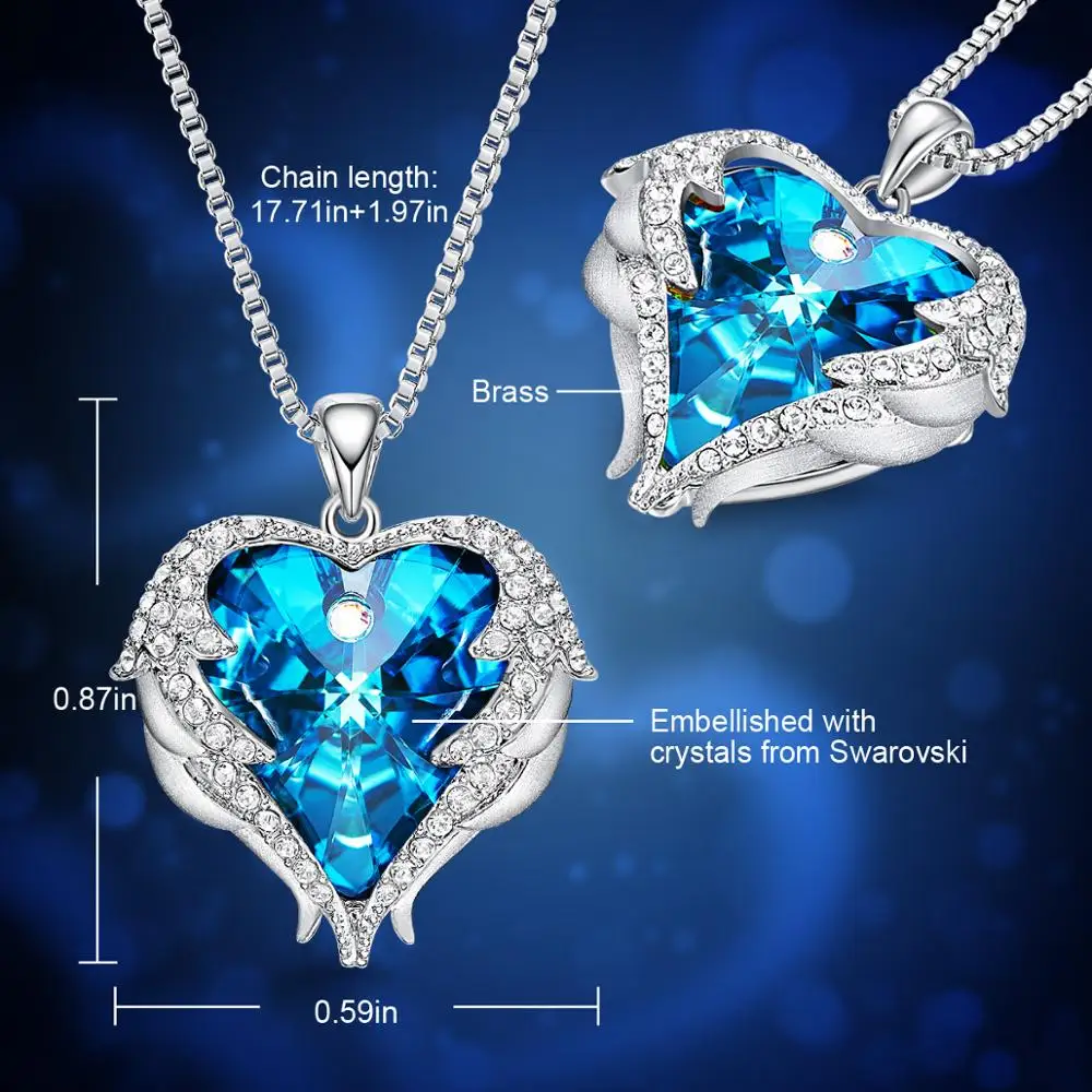 Женское Ожерелье с кристаллом Swarovski CDE ожерелье синим камнем и блестящим сердцем