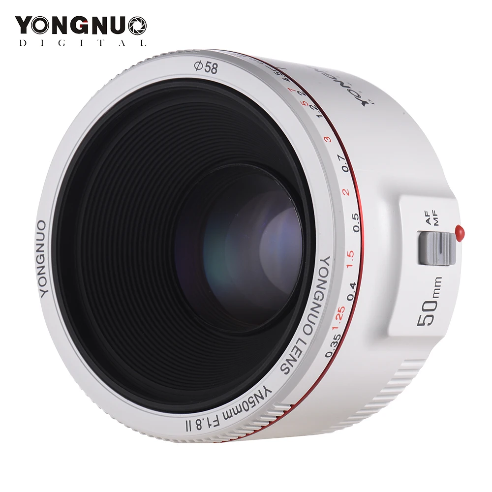Светодиодная лампа для видеосъемки YONGNUO YN50mm F1.8 II Стандартный объектив с фиксированным фокусным расстоянием большой апертурой Автофокус 0,35 ближайший фокусное Длина для цифровой однообъективной зеркальной камеры Canon EOS 5DII 5diii 5DS 5DSR