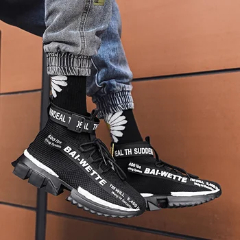 

Sports Shoes High Top Sock Breathable Men Running Shoes Outdoor Man Sneakers Black Soft Lightweight Big Size Zapatos Hombre X3