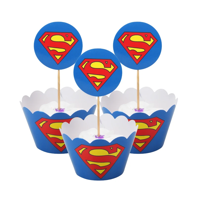 12Set Superhero Avengers Captain America Cupcake Wrappers Cake Toppers Spiderman Batman Kids boy Birthday Party cake Decor - Цвет: Style 9