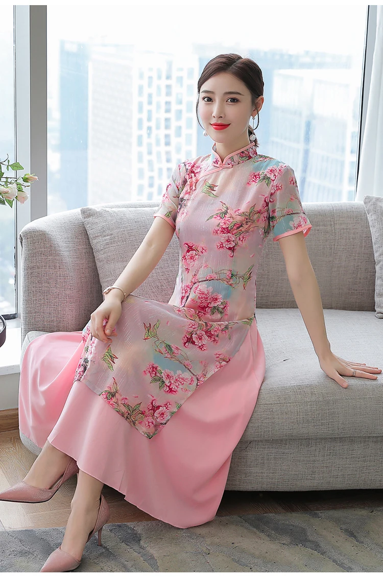 Vietnam Audrey, кружевное длинное женское платье Ципао, лето, стиль, Ретро стиль, китайский стиль, стоячий воротник, короткий рукав, платье для женщин