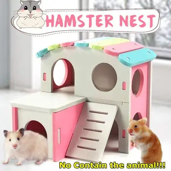 

Pet Castle Toy Pet House Viewing Deck Ladder Pet Products 1 PC Hamster House Hamster Nest Wooden Seesaw