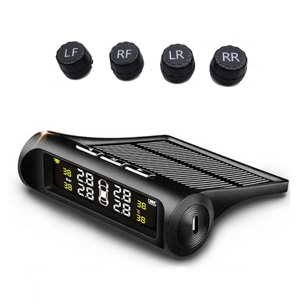 Солнечный беспроводной TPMS автомобильных шин давление ЖК монитор системы+ 4 внешних датчика