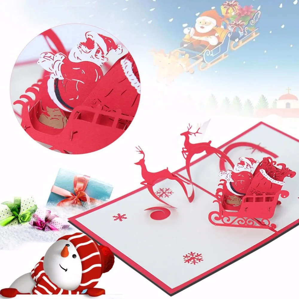  Vintage 3D Pop Up Christmas Cards Dancing Elk Santa's Merry Christmas Series Invitation Greeting Ca - 4000600182052