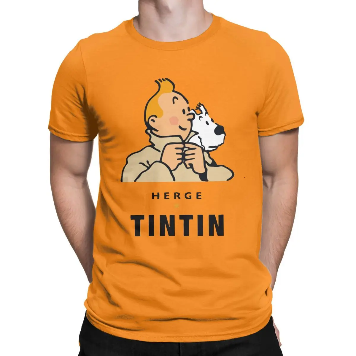 Orange Tyburn Herge Tintin футболки мужские Приключения Тинтина Досуг хлопковые футболки с круглым вырезом футболки с коротким рукавом идея подарка одежда - Цвет: Orange