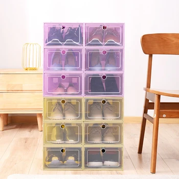 

1PC/6PCS Shoe storage box Plastic thick shoe cabinet Waterproof greaseproof saving space clothing storage living room