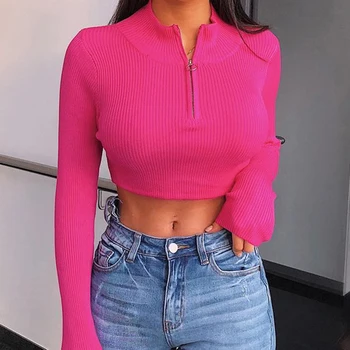 

Women Turtleneck Solid Spring Autumn Female Knitted Sweater Pullovers Long Sleeve Chic Soft Jumper Top Casual Zipper Sweater