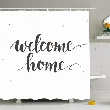 

Shower Curtain Set with Hooks 66x72 Welcome Home Conceptual Handwritten Phrase Miscellaneous Graphic Objects Motivational