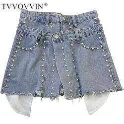 TVVOVVIN Новинка Лето Весна 2019 корейский стиль империя талии заклепки карманы прямые женские свободные шорты юбки F283