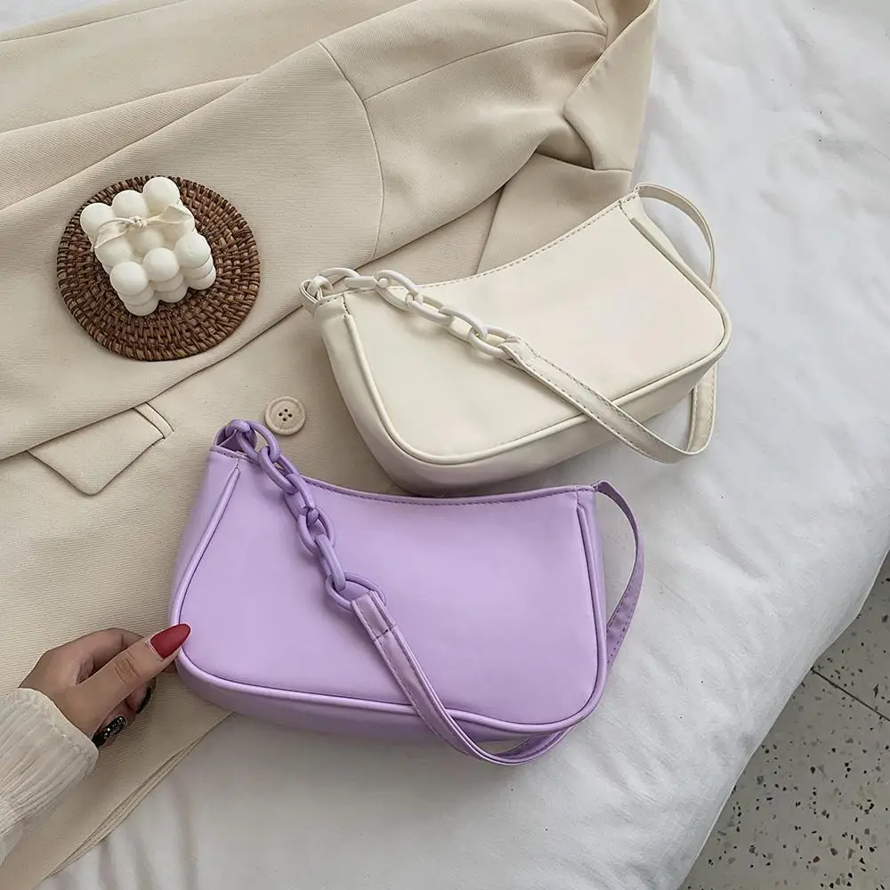 Leather Solid Color Chain Handbag Soft PU Leather Women Handbag Elegant Pure Small Underarm Shoulder Bags Mini Totes Purse| | - AliExpress