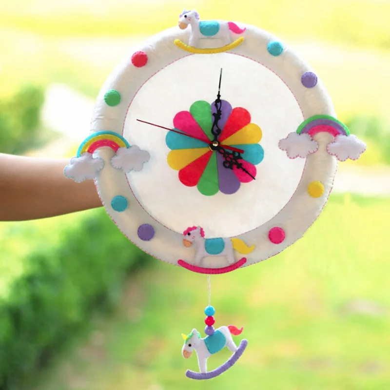 Forest Animal Wall Clock Felt DIY Material Kit Handmade Free Cutting Cloth Clock For Living Room Decorartion Sewing Crafts