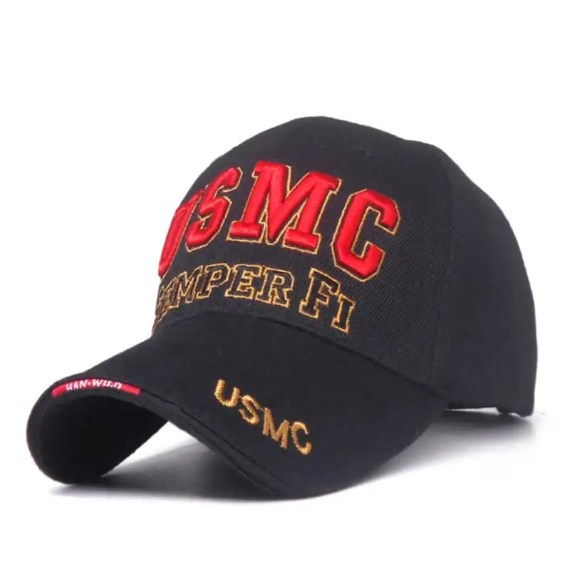 Black Новое поступление США Морская тактическая бейсболка Мужская USMC темно-синяя кепка Snapback SEMPER FI кость Регулируемая наружная хлопковая армейская бейсболка - Цвет: Black