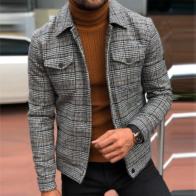  Chaqueta de hombre Otoño e Invierno Europea y Americana Casual  con capucha falsa de dos piezas a cuadros Abrigo : Ropa, Zapatos y Joyería