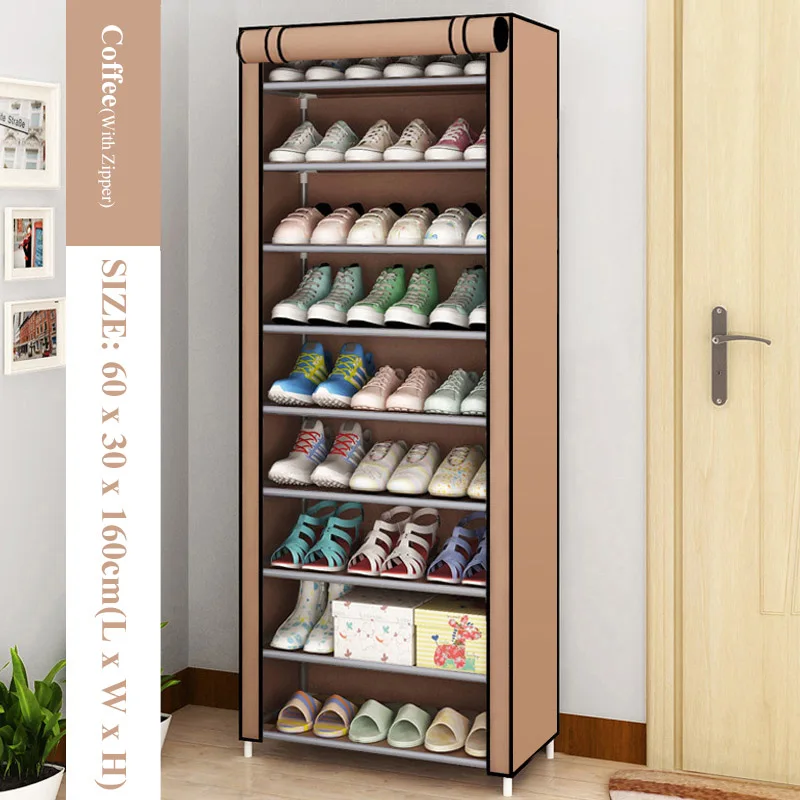 Нетканый Тканевый шкаф для хранения обуви минималистичный современный простой монтаж Гостиная обувь Органайзер мебель пылезащитный шкаф для обуви - Цвет: Coffee 9L