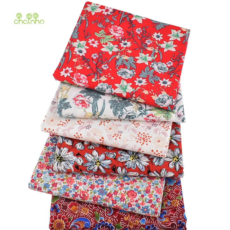 Chainho, 6 шт./лот, цветочный принт, поплин, Лоскутная Ткань, простая хлопковая ткань, DIY шитье и материал для стеганых изделий для малышей и детей, PCC096