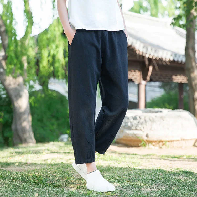 Johnature Loose Comfortable Solid Color Pockets Elastic Waist All-match Calf-length Pants 2020 Autumn New Women Straight Pants