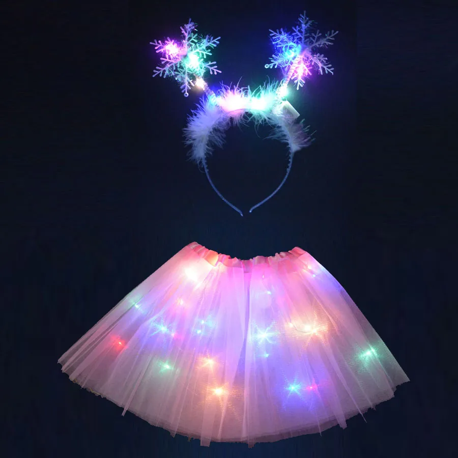 Светодиодный светильник балетные пачки на проволоке перо Снежинка обруч для волос повязка на голову юбка светящиеся неоновые вечерние подарки светодиодный одежда Рождественское украшение год - Цвет: led colors light