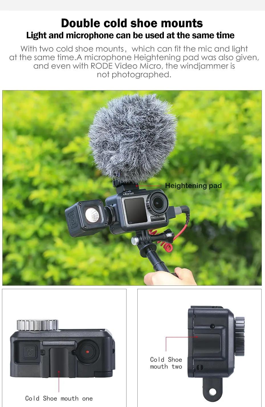 Для DJI Osmo Action Vlog клетка для кролика с двойным холодным креплением для Vlog микрофон фотографическое освещение Vlog чехол добавить подарок
