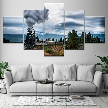 

5 panel retro classic steam train wall art house bedroom decoration picture painting restaurant bar decoration posters art