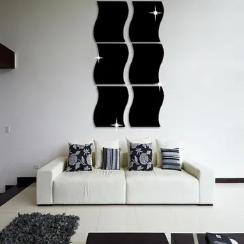 

6Pcs 10*10CM Small Size Waves Shape Mirror Wall Sticker Removable Wall Stickers for Kids Rooms Living Room Home Decoration